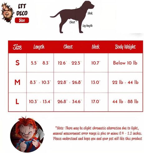 زي تنكري للهالوين للحيوانات الاليفة والكلاب والقطط والدمى المميتة تشاكي من ال تي دي اي كو، لطيف ومخيف ومخيف للحيوانات الاليفة in Kuwait
