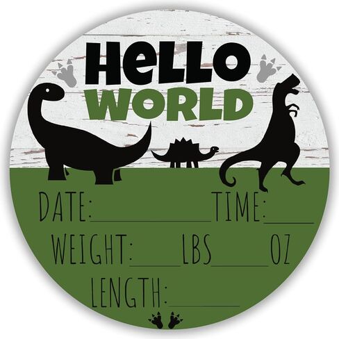 Hello World Newborn Baby Announcement Sign Shower Gift Baby Birth Stats Hospital Photo Props Gender Reveal Girl Boy Neutral Nursery Wall Decor Gifts Baby Book Keepsake (Dinosaurs) in Saudi Arabia