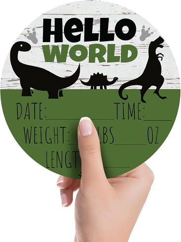 Hello World Newborn Baby Announcement Sign Shower Gift Baby Birth Stats Hospital Photo Props Gender Reveal Girl Boy Neutral Nursery Wall Decor Gifts Baby Book Keepsake (Dinosaurs) in Saudi Arabia