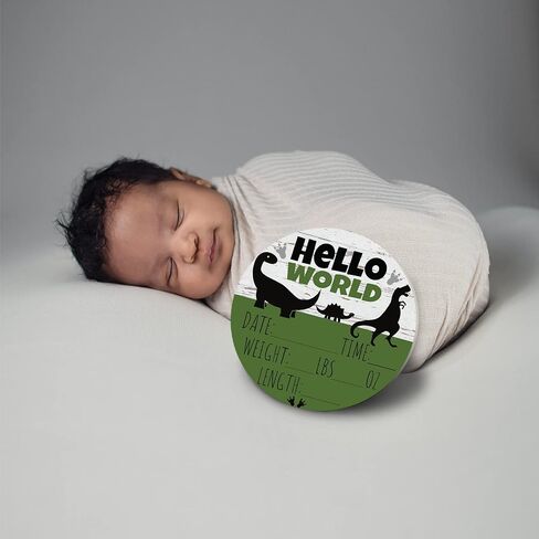 Hello World Newborn Baby Announcement Sign Shower Gift Baby Birth Stats Hospital Photo Props Gender Reveal Girl Boy Neutral Nursery Wall Decor Gifts Baby Book Keepsake (Dinosaurs) in Saudi Arabia