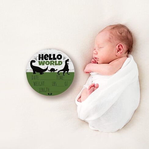Hello World Newborn Baby Announcement Sign Shower Gift Baby Birth Stats Hospital Photo Props Gender Reveal Girl Boy Neutral Nursery Wall Decor Gifts Baby Book Keepsake (Dinosaurs) in Saudi Arabia