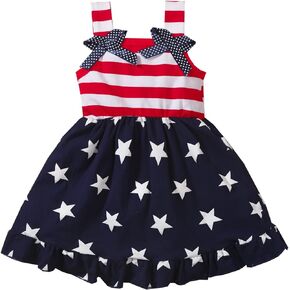 USKIDKK طفل رضيع الفتيات 4th من يوليو الزي الأشرطة Bowknot نجوم مخطط فستان الصيف الاستقلال فستان الشمس in Kuwait