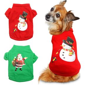 HYLYUN 2 Pieces Dog Christmas Clothes - Small Dog Christmas Shirt Puppy Pet Santa & Snowman Costume for Small Dogs and Cats XS in Kuwait