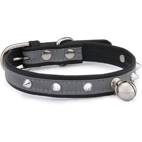 طوق للقطط مع جرس من THUMBERLY - مسامير من جلد البولي يوريثان عاكسة وقابلة للتعديل مرصعة بإبزيم معدني قوي للقطط الصغيرة والحيوانات الأليفة - أسود in Kuwait