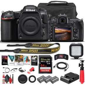 Nikon D500 DSLR Camera (Body Only) (1559) + 64GB Memory Card + Case + Corel Photo Software + 2 x EN-EL 15 Battery + Card Reader + LED Light + HDMI Cable + Cleaning Set + Flex Tripod + More (Renewed) in Saudi Arabia