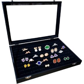 صينية تنظيم المجوهرات بغطاء شفاف، صندوق تخزين الخواتم 100 فتحة مع غطاء شفاف من الزجاج المخملي، صندوق تخزين خواتم مجوهرات لعرض الخواتم المتعددة والاقراط in Kuwait