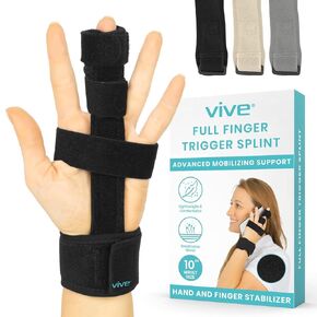 جبيرة إصبع الزناد الكاملة من Vive - دعم دعامة اليد والمعصم - مكواة فرد قفل قابلة للتعديل - معالجة منع الحركة للالتواء وتخفيف الألم والتهاب المفاصل والتهاب الأوتار (أسود)