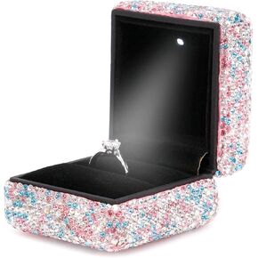 Naimo Rhinestone Square Ring Box with LED Light Luxury Ring Case Display Holder Jewelry Gift Box for Proposal Engagement Wedding Anniversary Valentines in Kuwait