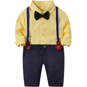 بدلة ملابس Abolai Gentleman Suspender مع ربطة عنق للأطفال الصغار 3 قطع من القميص والسراويل المنسوجة