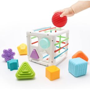 6-in-1 Montessori Toys Set Include Shape Sorte Bin, Travel Pull String Toy, Stacking Building Blocks & Rings for Infants, Silicone Teething Toy, Mini Unicorn Toy, Sensory Toys for Infants and Toddlers in Kuwait