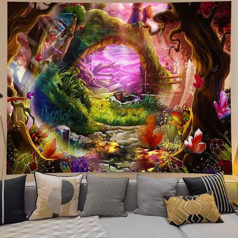 XSISTER مسحور غابة الفطر نبات نسيج حكاية خرافية Trippy Shrooms شجرة الغابة المناظر الطبيعية الجدار شنقا قصيرة أفخم 8060 بوصة غرفة المعيشة غرفة نوم عنبر الطباعة الرقمية ديكور المنزل in Kuwait