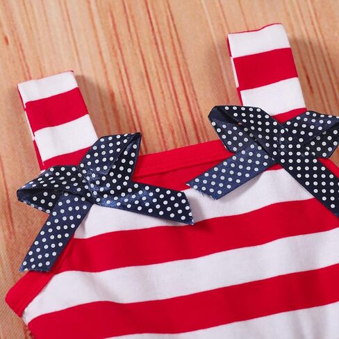 USKIDKK طفل رضيع الفتيات 4th من يوليو الزي الأشرطة Bowknot نجوم مخطط فستان الصيف الاستقلال فستان الشمس in Kuwait