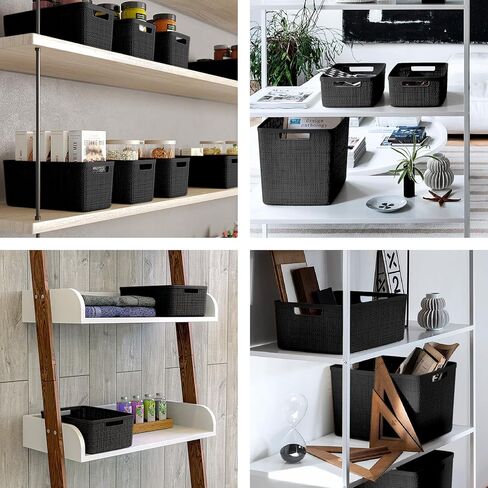 مجموعة كيرفر مكونة من 6 سلال تنظيم وتخزين بلاستيكية متوسطة الحجم من الجوت، صناديق مثالية للمكتب المنزلي، وأرفف الخزانة، ومخزن المطبخ وجميع مستلزمات غرفة النوم، باللون الأسود in Kuwait