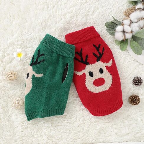 الكلب سترة الحيوانات الأليفة ملابس عيد الميلاد الكرتون الرنة الكلب محبوك سترة تنفس ودافئة تريكو الدافئة الحيوانات الأليفة للكلاب جرو هريرة القطط عطلة الأزياء (الأخضر - M) in Kuwait