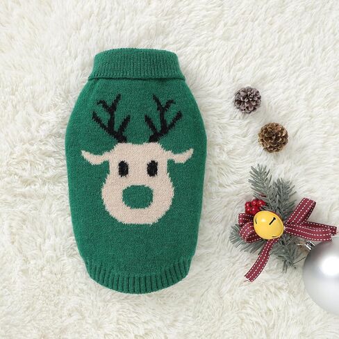 الكلب سترة الحيوانات الأليفة ملابس عيد الميلاد الكرتون الرنة الكلب محبوك سترة تنفس ودافئة تريكو الدافئة الحيوانات الأليفة للكلاب جرو هريرة القطط عطلة الأزياء (الأخضر - M) in Kuwait