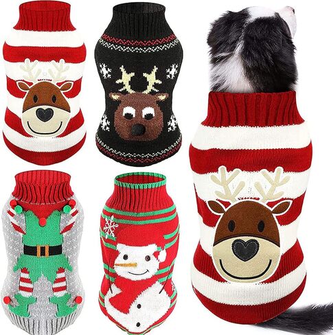 4 Pieces Christmas Dog Sweaters Dog Holiday Sweaters Puppy Snow Elk Reindeer Snowman Elf Sweaters Winter Knitwear Warm Clothes Funny Party Cosplay Dress for Small to Medium Dog Puppy Cats (Medium) in Saudi Arabia