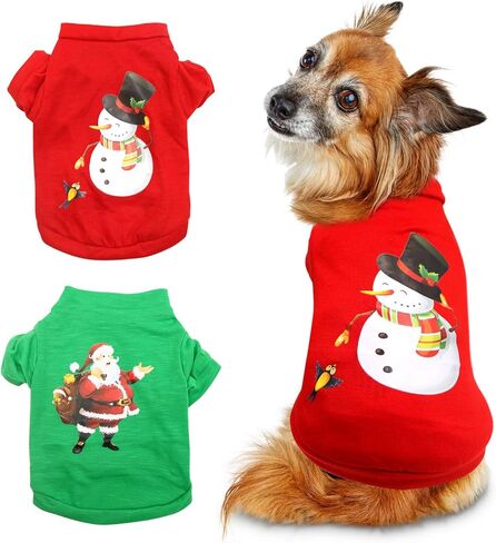 HYLYUN 2 Pieces Dog Christmas Clothes - Small Dog Christmas Shirt Puppy Pet Santa & Snowman Costume for Small Dogs and Cats XS in Kuwait