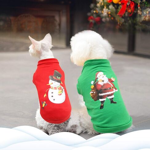HYLYUN 2 Pieces Dog Christmas Clothes - Small Dog Christmas Shirt Puppy Pet Santa & Snowman Costume for Small Dogs and Cats XS in Kuwait