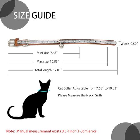 طوق للقطط مع جرس من THUMBERLY - مسامير من جلد البولي يوريثان عاكسة وقابلة للتعديل مرصعة بإبزيم معدني قوي للقطط الصغيرة والحيوانات الأليفة - أسود in Kuwait