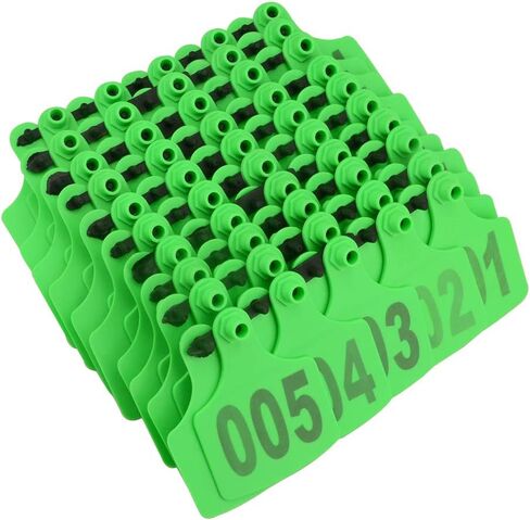 وماي كونجكنج بطاقة اذن الماشية البلاستيكية رقم 1-100 علامة على شكل حيوان اخضر وقطعة واحدة لوضع بطاقات الاذن، مقاس كبير in Kuwait