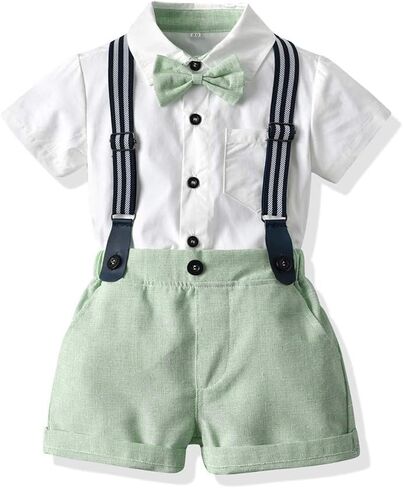 Joycebaby Baby Boys Gentleman Outfits Suits Short Sleeve Bowtie Shirt+Suspender Shorts Clothes Set Overalls in Saudi Arabia