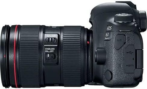 كاميرا Canon EOS 6D Mark II DSLR مع عدسة f/4L II مقاس 24-105 مم (1897C009) + عدسة Canon EF مقاس 50 مم + بطاقة ذاكرة سعة 64 جيجابايت + طقم مرشح الألوان + حافظة + برنامج Corel للصور + 2 بطارية LPE6 + المزيد (متجددة) in Saudi Arabia