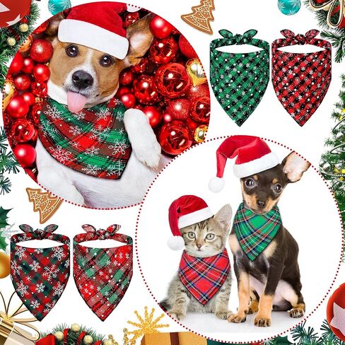 Weewooday 12 Pieces Christmas Dog Bandanas for Dogs Triangle Pet Kerchief Classic Plaid Triangle Bandana Bibs Snowflake for Small Medium Large Dogs Cats in Saudi Arabia