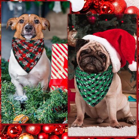 Weewooday 12 Pieces Christmas Dog Bandanas for Dogs Triangle Pet Kerchief Classic Plaid Triangle Bandana Bibs Snowflake for Small Medium Large Dogs Cats in Saudi Arabia