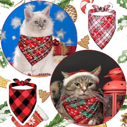 Weewooday 12 Pieces Christmas Dog Bandanas for Dogs Triangle Pet Kerchief Classic Plaid Triangle Bandana Bibs Snowflake for Small Medium Large Dogs Cats in Saudi Arabia