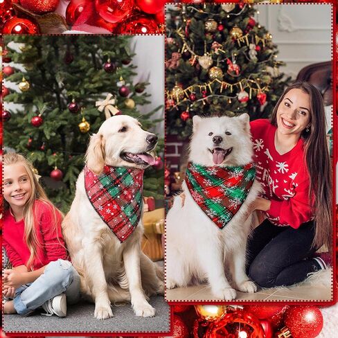 Weewooday 12 Pieces Christmas Dog Bandanas for Dogs Triangle Pet Kerchief Classic Plaid Triangle Bandana Bibs Snowflake for Small Medium Large Dogs Cats in Saudi Arabia