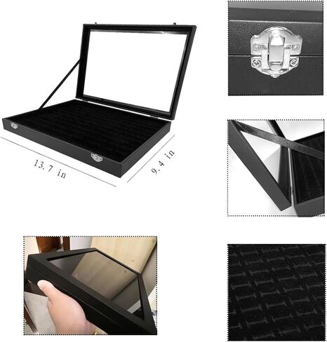 صينية تنظيم المجوهرات بغطاء شفاف، صندوق تخزين الخواتم 100 فتحة مع غطاء شفاف من الزجاج المخملي، صندوق تخزين خواتم مجوهرات لعرض الخواتم المتعددة والاقراط in Kuwait