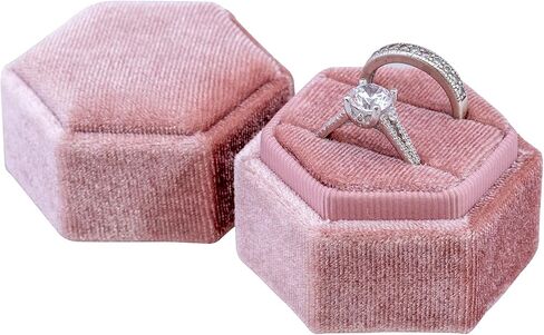 Beatrix & Luca Velvet Hexagon Ring Box for weddings, proposals, engagements, and photography (Sedona Copper Single) in Kuwait