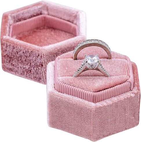 Beatrix & Luca Velvet Hexagon Ring Box for weddings, proposals, engagements, and photography (Sedona Copper Single) in Kuwait