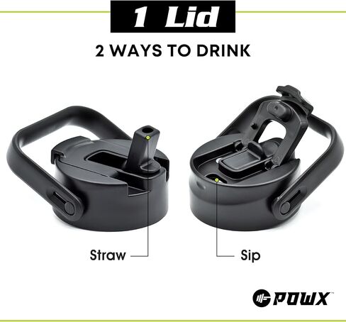 غطاء قش وقهوة 2 في 1 - 2.26 بوصة، CamelBak، أغطية قارورة بسيطة حديثة أو مائية مع فم عريض بماصة - بديل آمن للغسل في غسالة الأطباق لغطاء قش القارورة المائية للزجاجات ذات الفم الواسع من PowX (أسود) in Kuwait