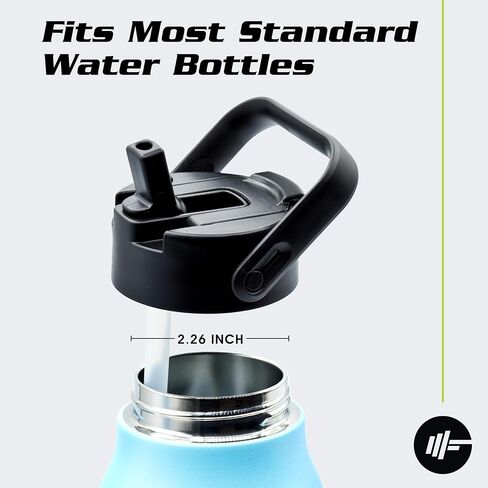 غطاء قش وقهوة 2 في 1 - 2.26 بوصة، CamelBak، أغطية قارورة بسيطة حديثة أو مائية مع فم عريض بماصة - بديل آمن للغسل في غسالة الأطباق لغطاء قش القارورة المائية للزجاجات ذات الفم الواسع من PowX (أسود) in Kuwait