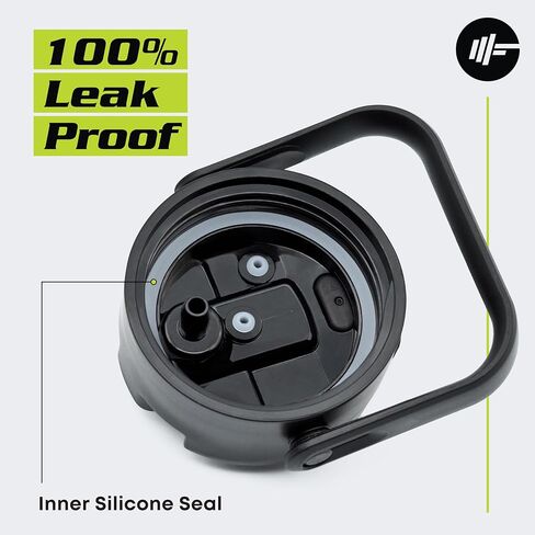 غطاء قش وقهوة 2 في 1 - 2.26 بوصة، CamelBak، أغطية قارورة بسيطة حديثة أو مائية مع فم عريض بماصة - بديل آمن للغسل في غسالة الأطباق لغطاء قش القارورة المائية للزجاجات ذات الفم الواسع من PowX (أسود) in Kuwait