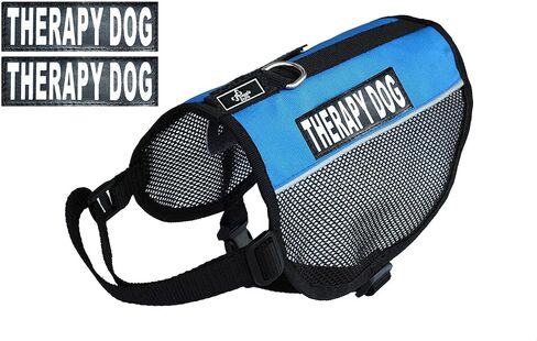 Therapy Dog mesh Vest Harness Cool Comfort Nylon for Dogs Small Medium Purchase Comes with 2 Reflective Therapy Dog Removable Patches. Please Measure Your Dog Before Ordering (Girth 21-24", Blue) in Saudi Arabia