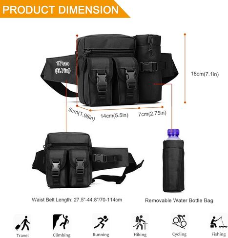 Huntvp Tactical Waist Pack Pouch With Water Bottle Pocket Holder Waterproof Molle Fanny Hip Belt Bag in Saudi Arabia