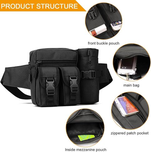 Huntvp Tactical Waist Pack Pouch With Water Bottle Pocket Holder Waterproof Molle Fanny Hip Belt Bag in Saudi Arabia