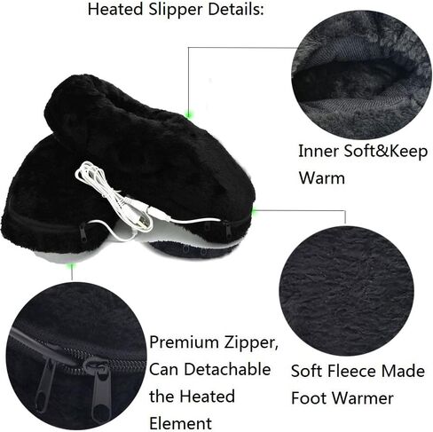 USB Heating Slippers for Feet Warm with Another 1Pcs Free Heating Pad Replacement(Dark Black) in Kuwait