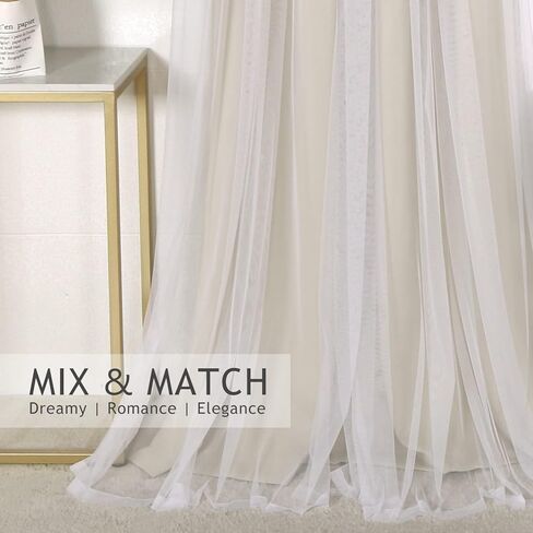 BONZER ستائر تعتيم من التول الشفاف باللون الأبيض من BONZER، ستائر معتمة ومزيج علوي لغرفة المعيشة، رمادي سحابي، 52 × 84 بوصة، مجموعة من لوحتين in Kuwait