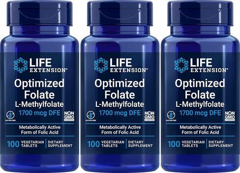 Life Extension Optimized Folate 1700 mcg DFE, 100 vegetarian tablets (Pack of 3) in Saudi Arabia