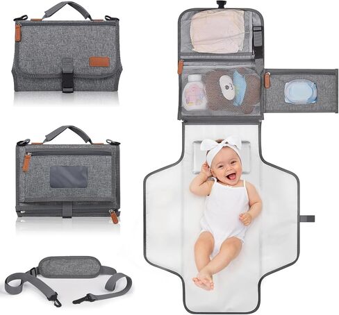 Portable Diaper Changing Pad for Newborns! Shoulder Strap, Waterproof Design, Smart Wipes Pocket, and Changing Mat - The Perfect Travel Changing Kit for Busy Parents and an Ideal Baby Shower Gifts in Saudi Arabia