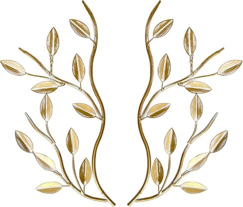 لوحة فنية جدارية من كيوشو هونج مكونة من قطعتين بتصميم اوراق شجر شجرة معدنية وغصن زيتون لتزيين الحائط فوق السرير وغرفة المعيشة والديكور الخارجي in Kuwait