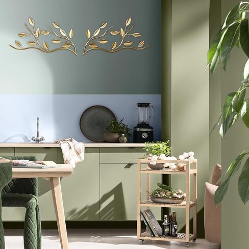 لوحة فنية جدارية من كيوشو هونج مكونة من قطعتين بتصميم اوراق شجر شجرة معدنية وغصن زيتون لتزيين الحائط فوق السرير وغرفة المعيشة والديكور الخارجي in Kuwait