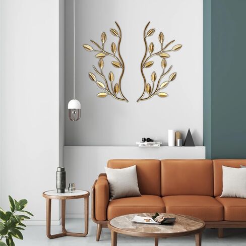 لوحة فنية جدارية من كيوشو هونج مكونة من قطعتين بتصميم اوراق شجر شجرة معدنية وغصن زيتون لتزيين الحائط فوق السرير وغرفة المعيشة والديكور الخارجي in Kuwait
