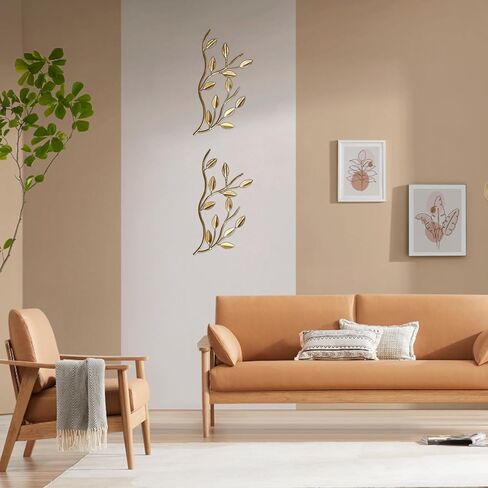 لوحة فنية جدارية من كيوشو هونج مكونة من قطعتين بتصميم اوراق شجر شجرة معدنية وغصن زيتون لتزيين الحائط فوق السرير وغرفة المعيشة والديكور الخارجي in Kuwait