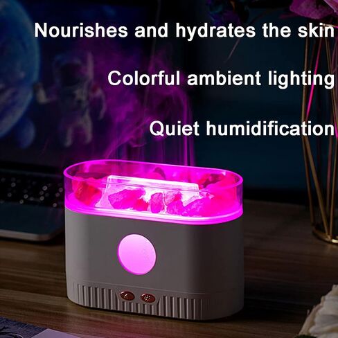 YALEDI Aromatherapy Crystal Salt Diffuser, Ultrasonic Essential Oil Diffuser, 200ml Cool Mist Humidifier for Bedroom, Nursery, Office, Himalayan Salt Lamp, Auto Shut-Off, Ambient Night Light (White) in Saudi Arabia