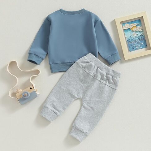 Ursobutegl Mamas Boy Clothes Toddler Baby Fall Winter Outfit Long Sleeve Letter Sweatshirt Top Pants Casual Tracksuit (Embroidery-Blue, 12-18 Months) in Saudi Arabia