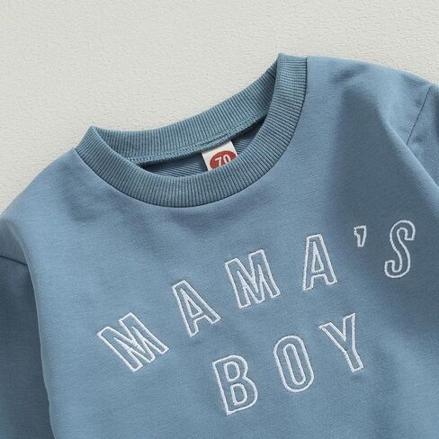 Ursobutegl Mamas Boy Clothes Toddler Baby Fall Winter Outfit Long Sleeve Letter Sweatshirt Top Pants Casual Tracksuit (Embroidery-Blue, 12-18 Months) in Saudi Arabia